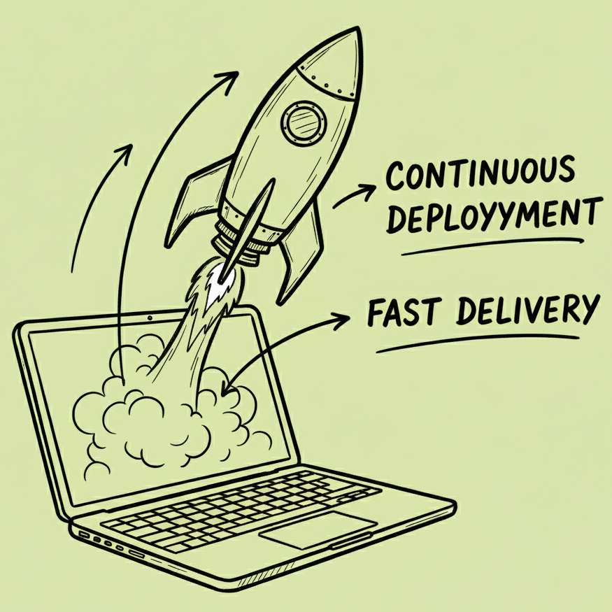 Illustration of gears in motion with arrows showing automation flow